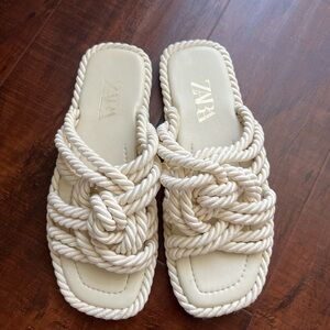 Zara Beige Rope Slide Sandals